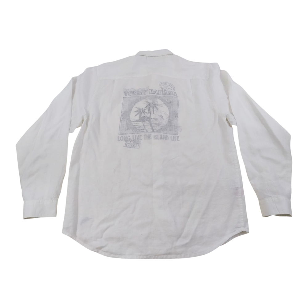 Tommy Bahama Long Live Island Life White 100% Linen Shirt Sz LT Tall Long Sleeve